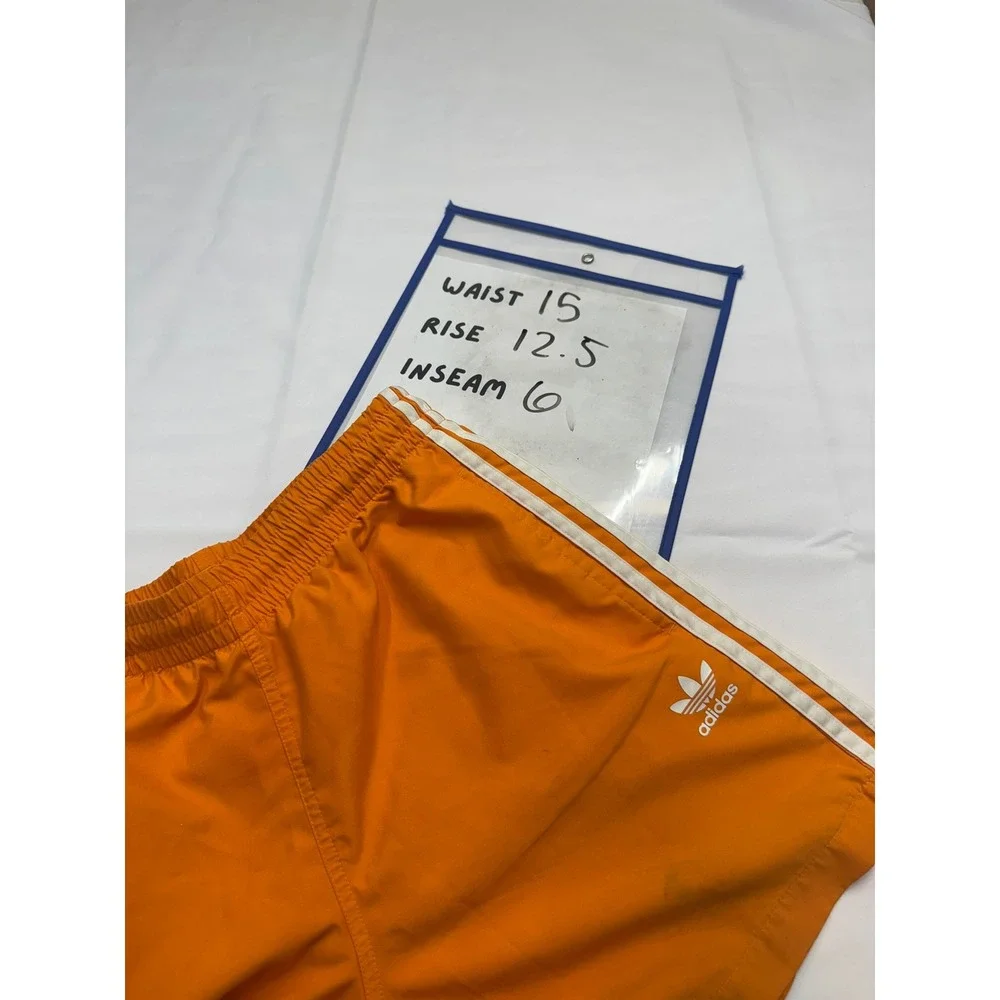 ADIDAS Mens Medium Orange White Three Stripe Mesh Lined Pull On Swim Trunks E14
